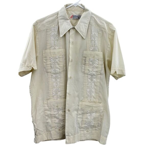 1980s Mens Cotton Blend Guayabera Vintage Retro Latino large - Picture 1 of 16